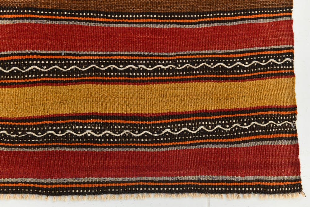 Kilim 213x139 cm, brązowy, czerwony, wełna, lata 70. - 211079