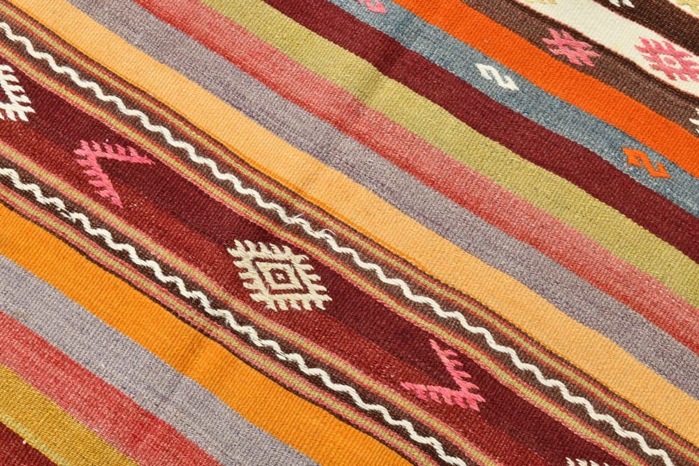 Kilim 210x178 cm, koralowy, czerwony, wełna, lata 70. - 211062