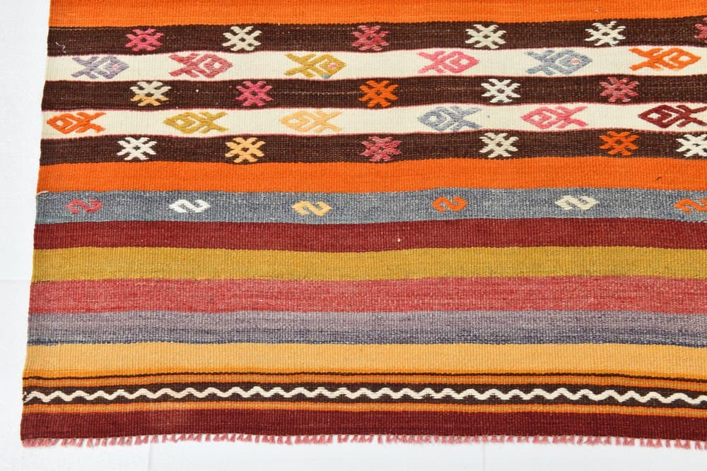 Kilim 210x178 cm, koralowy, czerwony, wełna, lata 70. - 211064