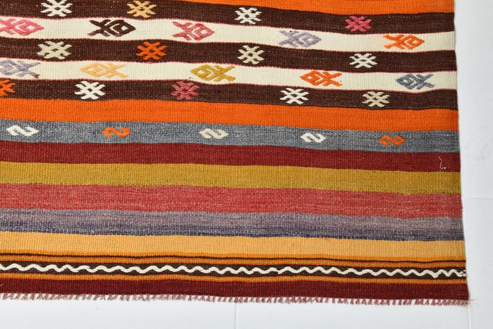 Kilim 210x178 cm, koralowy, czerwony, wełna, lata 70. - 211066