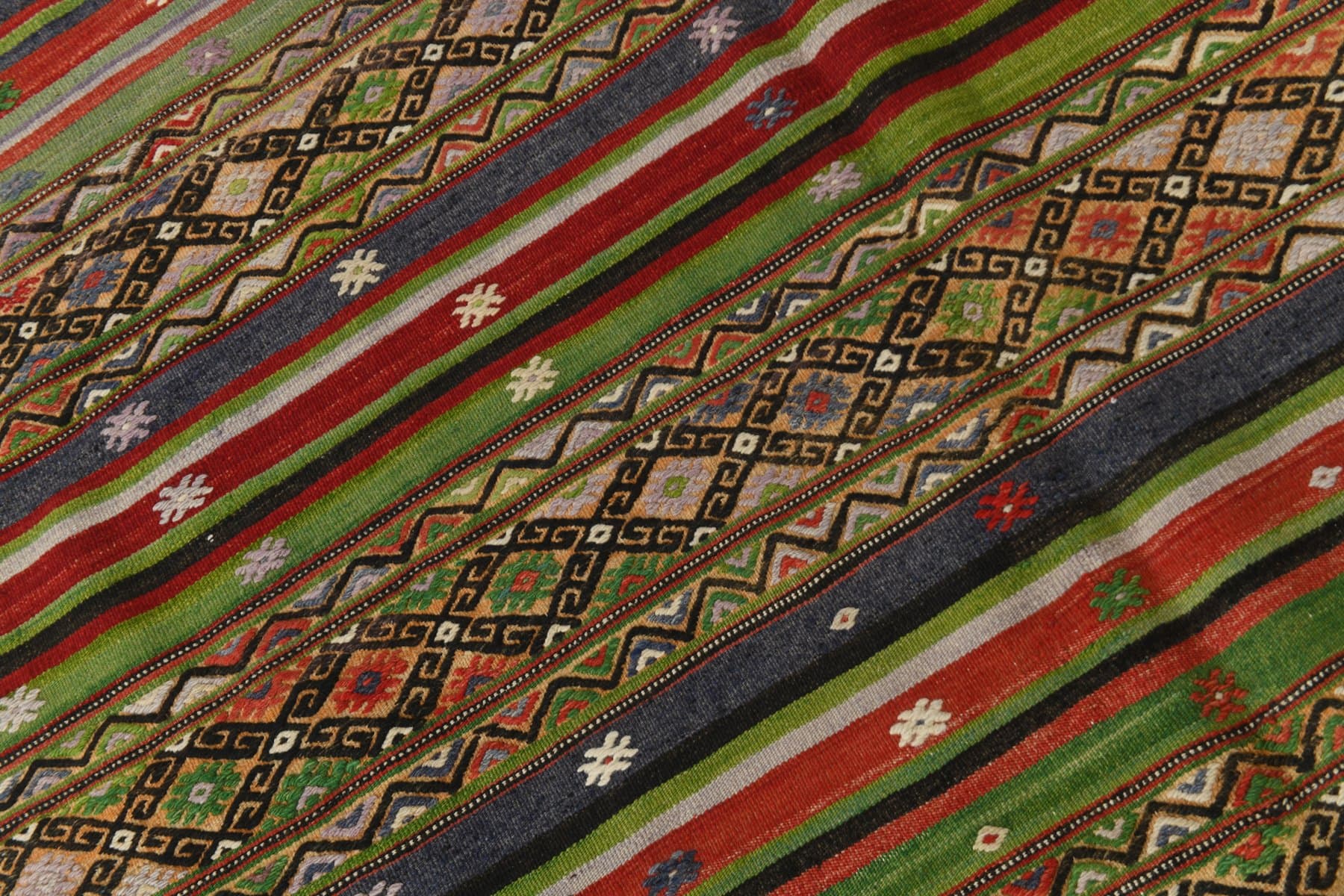 Kilim 167x253 cm, zielony, brązowy, wełna, lata 70. - 211050