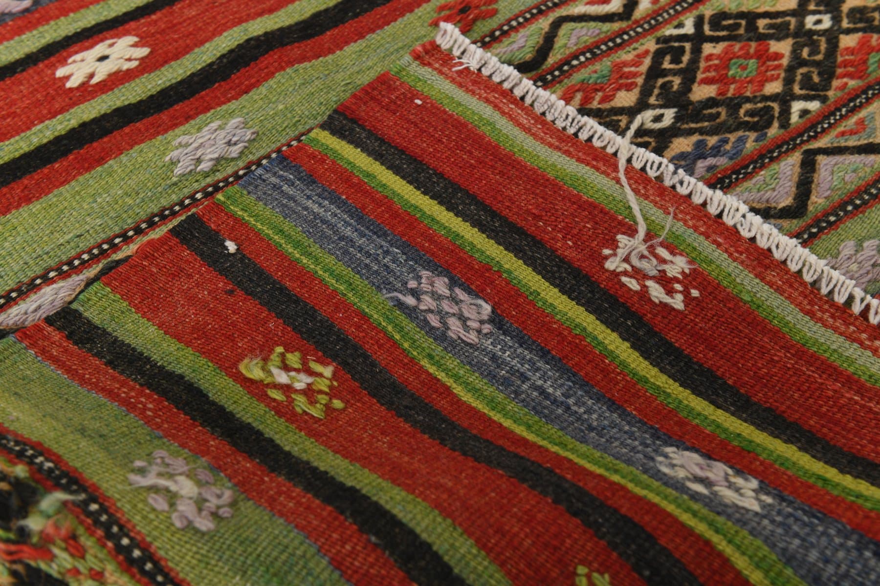 Kilim 167x253 cm, zielony, brązowy, wełna, lata 70. - 211052