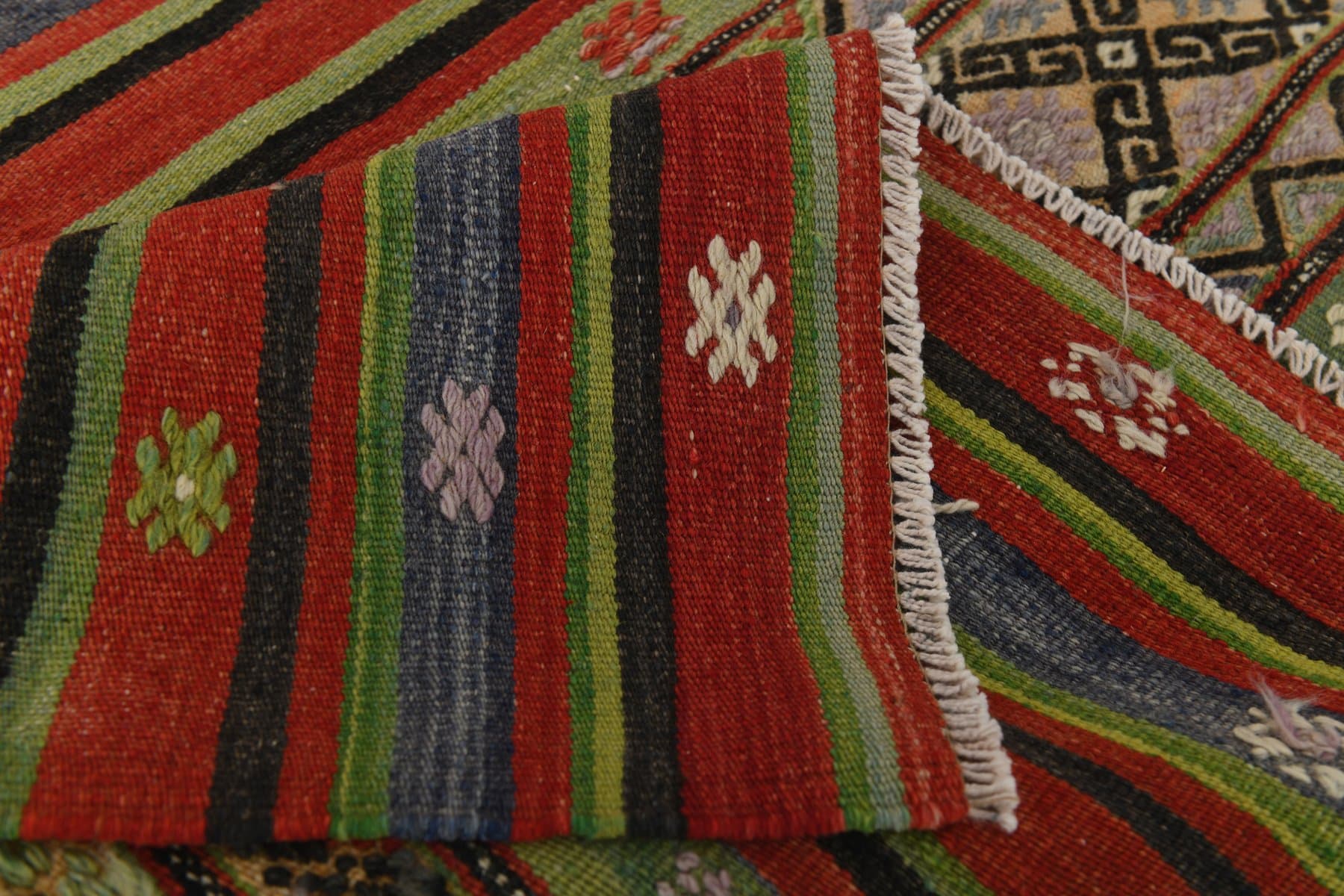 Kilim 167x253 cm, zielony, brązowy, wełna, lata 70. - 211051