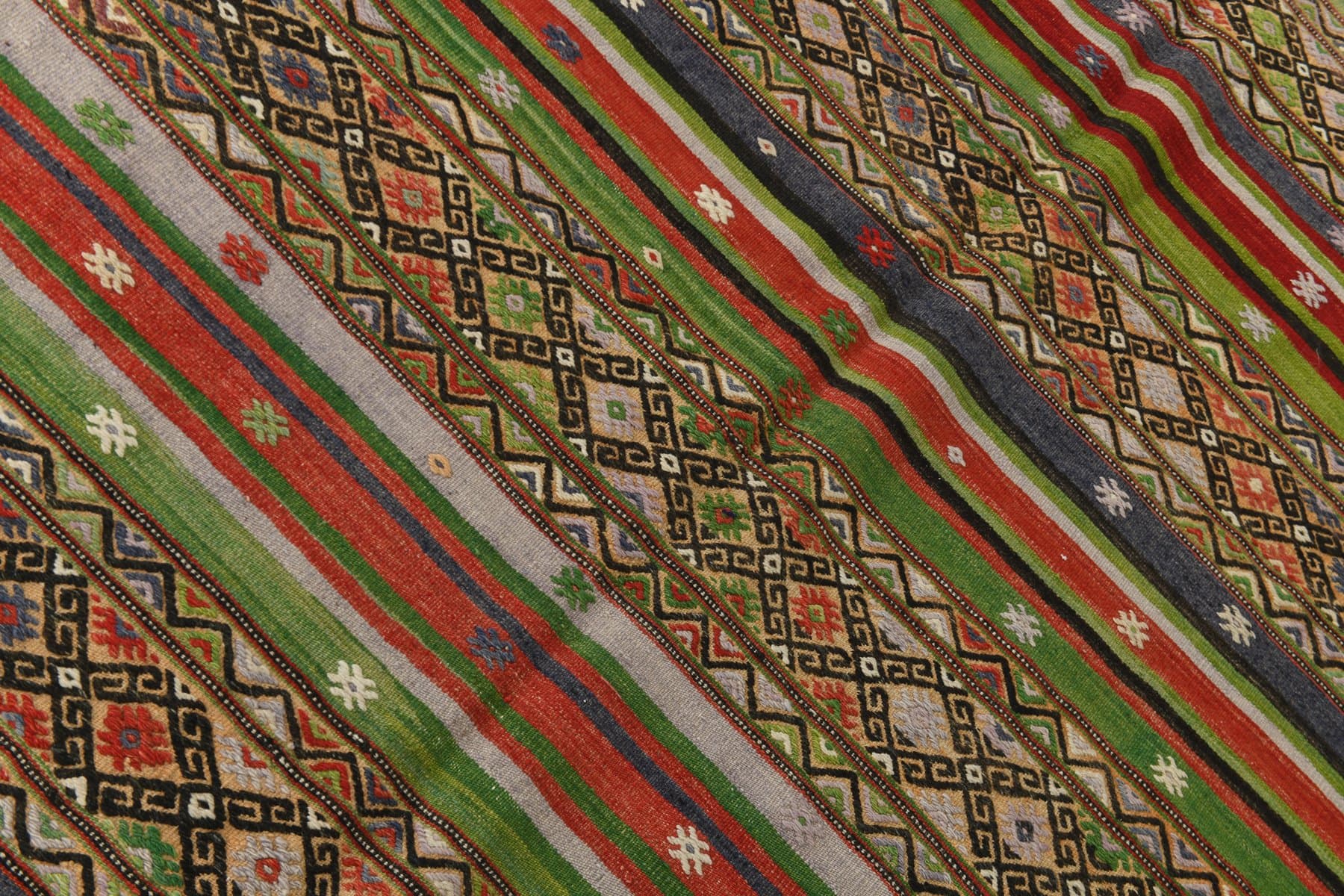 Kilim 167x253 cm, zielony, brązowy, wełna, lata 70. - 211044