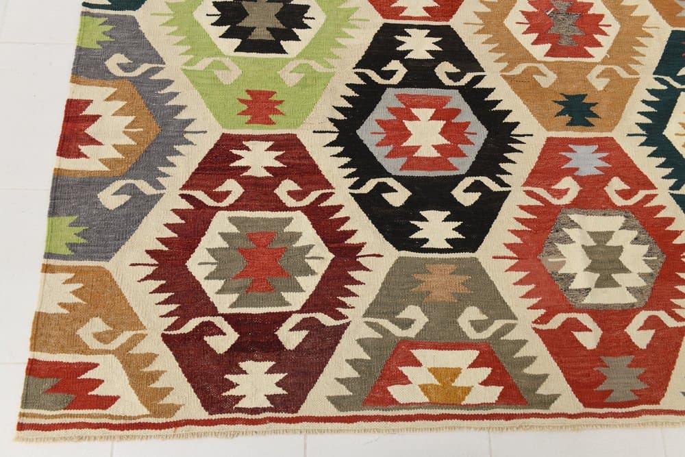 Kilim 350x259 cm, brązowy, czarny, wełna, lata 70. - 211275