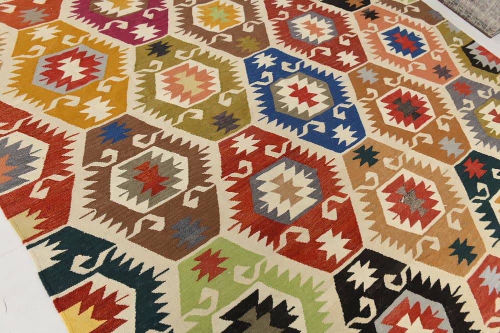 Kilim 350x259 cm, brązowy, czarny, wełna, lata 70. - 211272