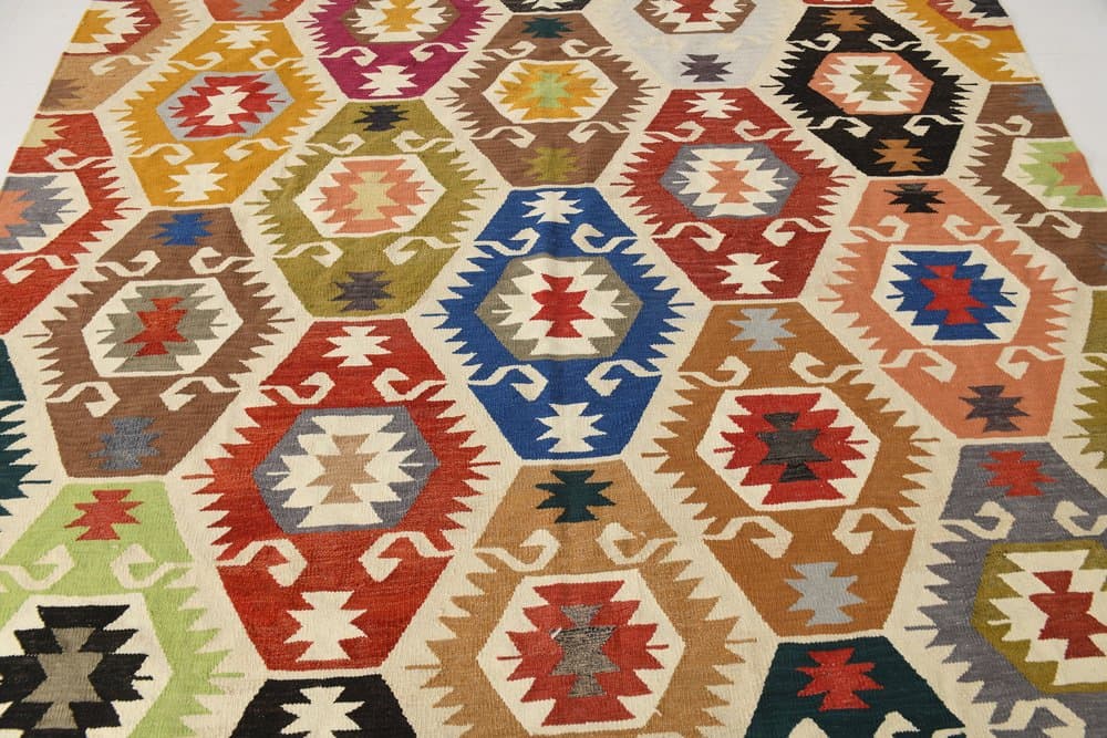 Kilim 350x259 cm, brązowy, czarny, wełna, lata 70. - 211271