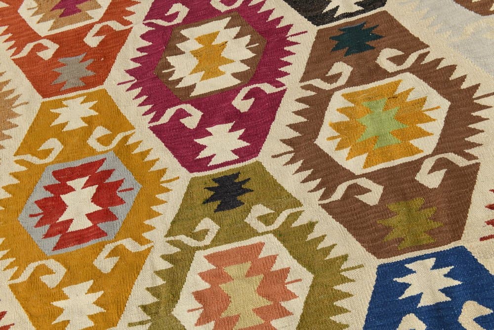 Kilim 350x259 cm, brązowy, czarny, wełna, lata 70. - 211273