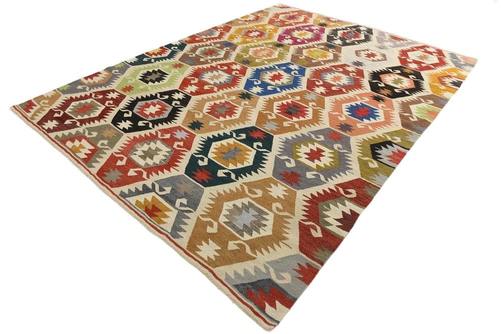 Kilim 350x259 cm, brązowy, czarny, wełna, lata 70.