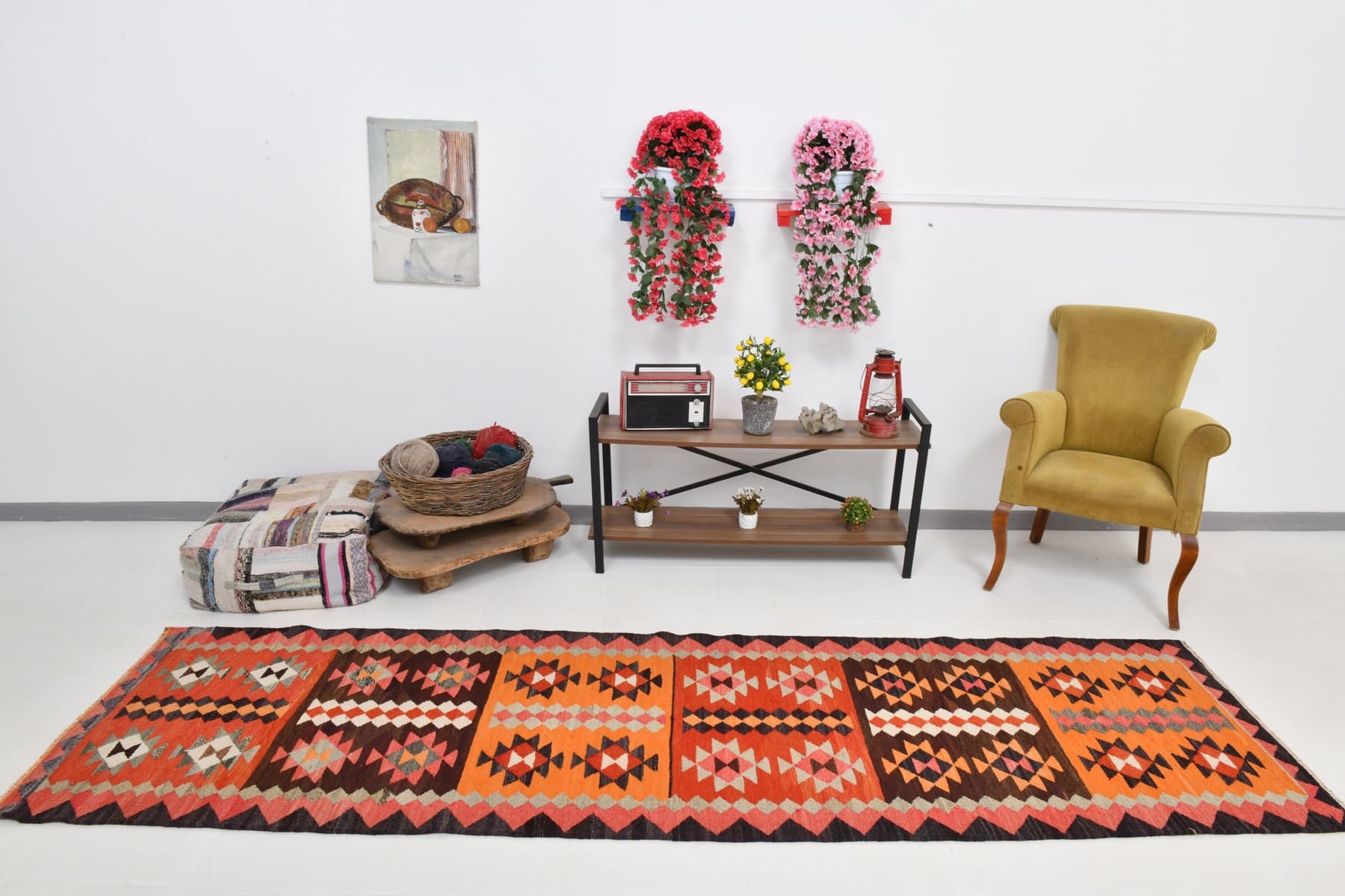 Chodnik kilimowy 330x93 cm, czarny, brązowy, wełna, Turcja, lata 60. - 211259