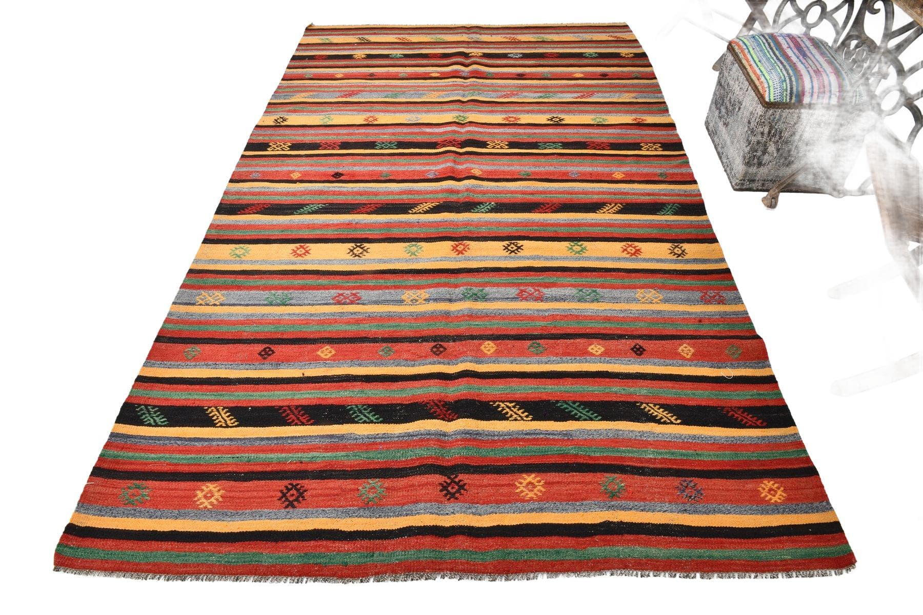 Dywan 279x170 cm, czerwony, brązowy, wełna, Turcja, lata 60. - 211239