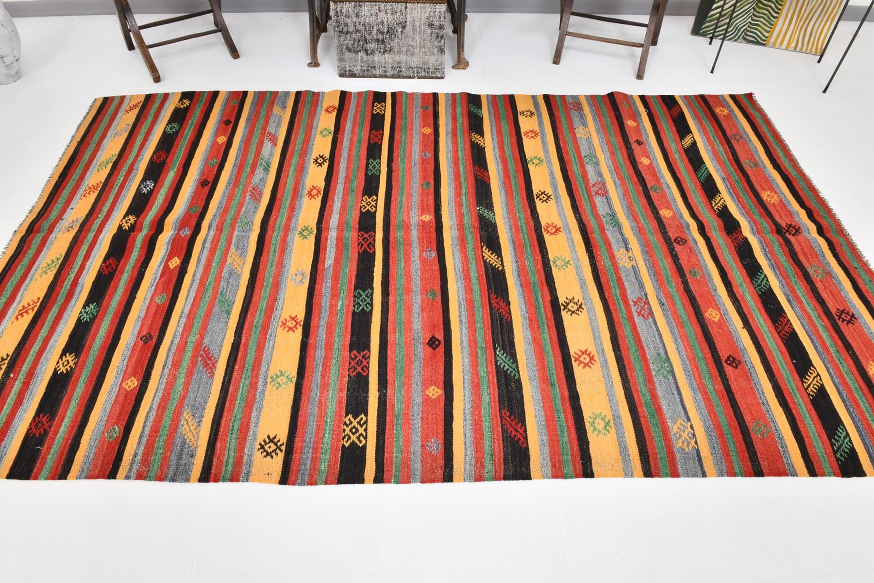 Dywan 279x170 cm, czerwony, brązowy, wełna, Turcja, lata 60. - 211246