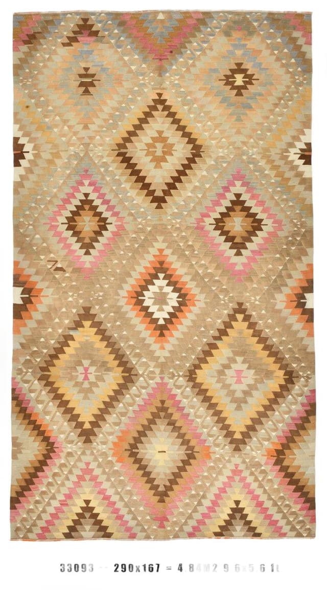 Kilim 167x290 cm, beżowy, brązowy, wełna, Turcja, lata 60. - WYMIARY