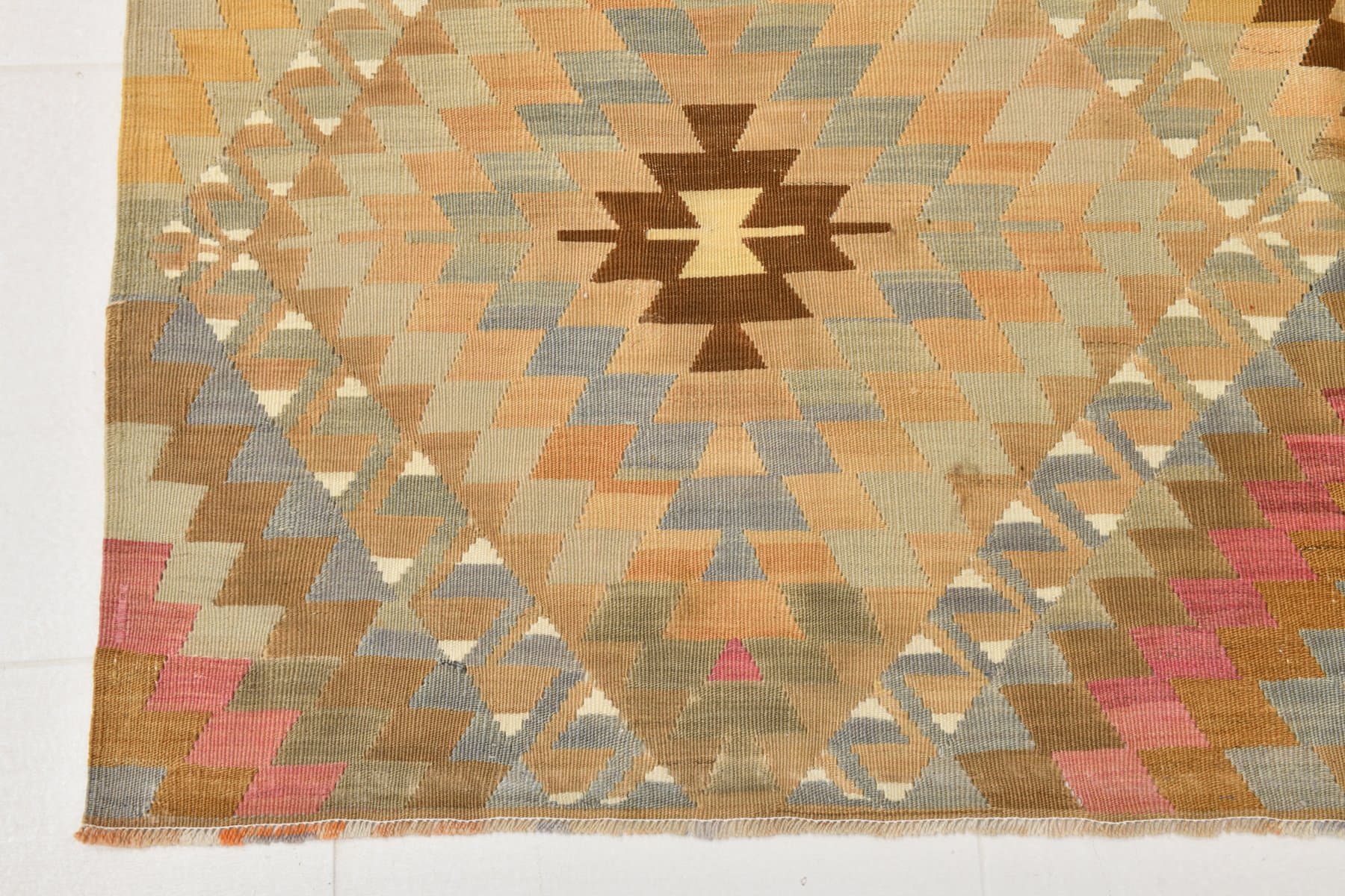 Kilim 167x290 cm, beżowy, brązowy, wełna, Turcja, lata 60. - 211236
