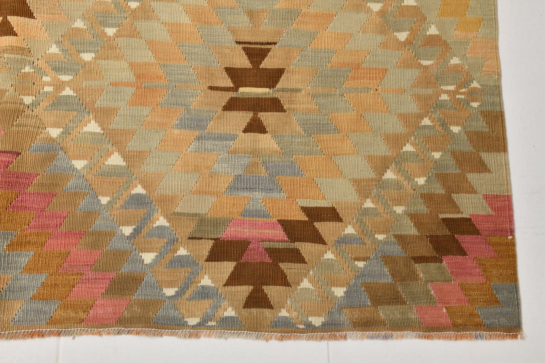Kilim 167x290 cm, beżowy, brązowy, wełna, Turcja, lata 60. - 211237