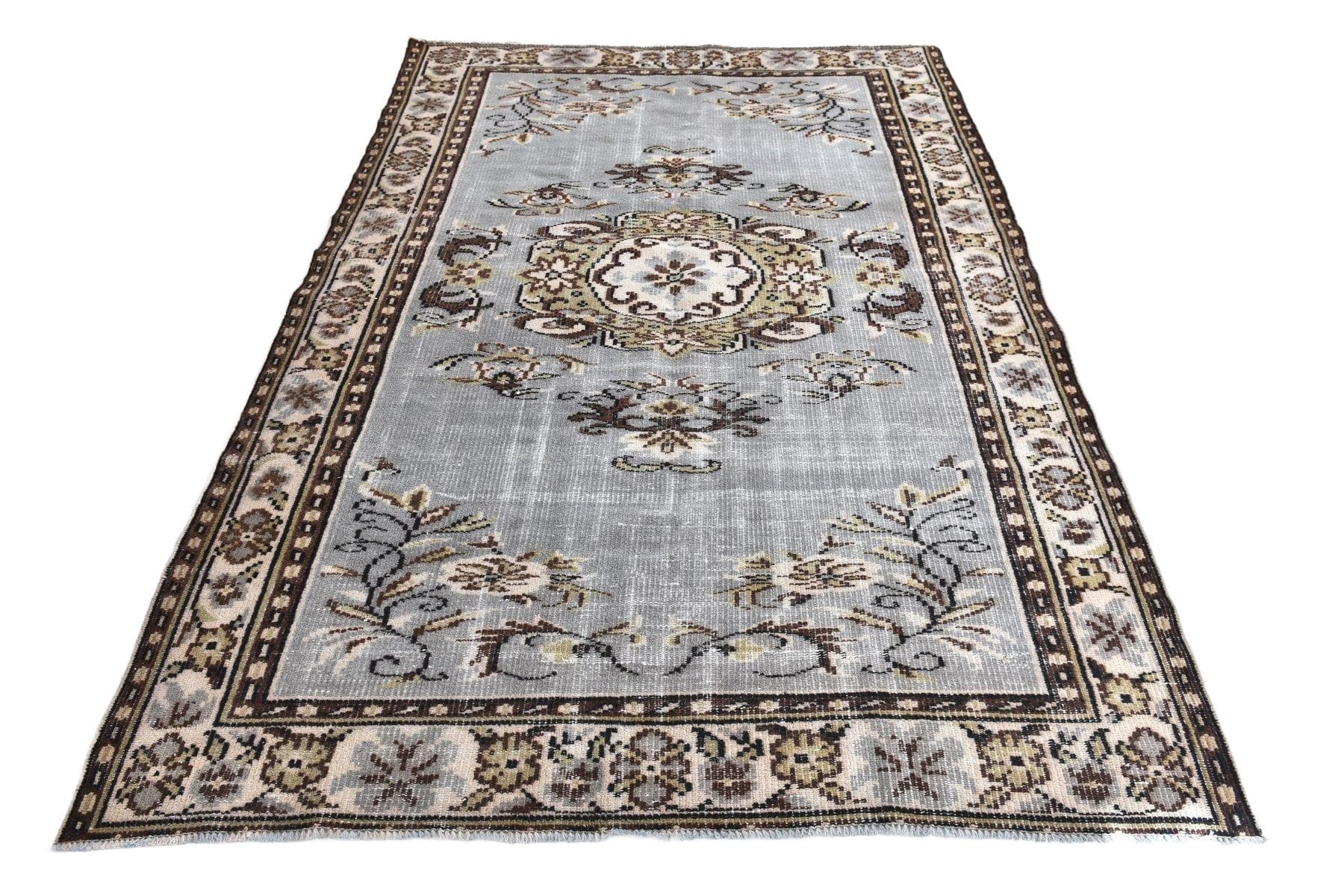 Dywan 166x246 cm, niebieski, brązowy, wełna, Turcja, lata 70.