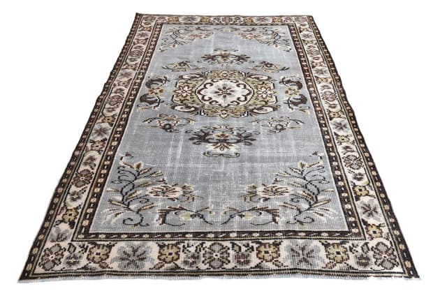 Dywan 166x246 cm, niebieski, brązowy, wełna, Turcja, lata 70. - WYMIARY