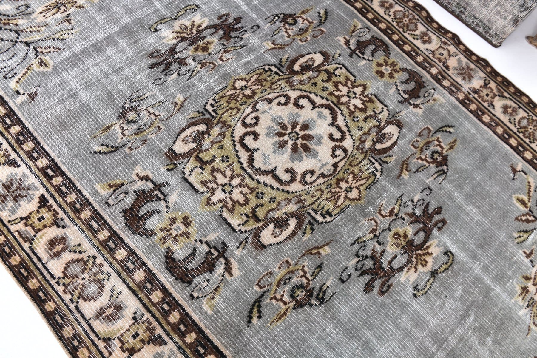 Dywan 166x246 cm, niebieski, brązowy, wełna, Turcja, lata 70. - 211221