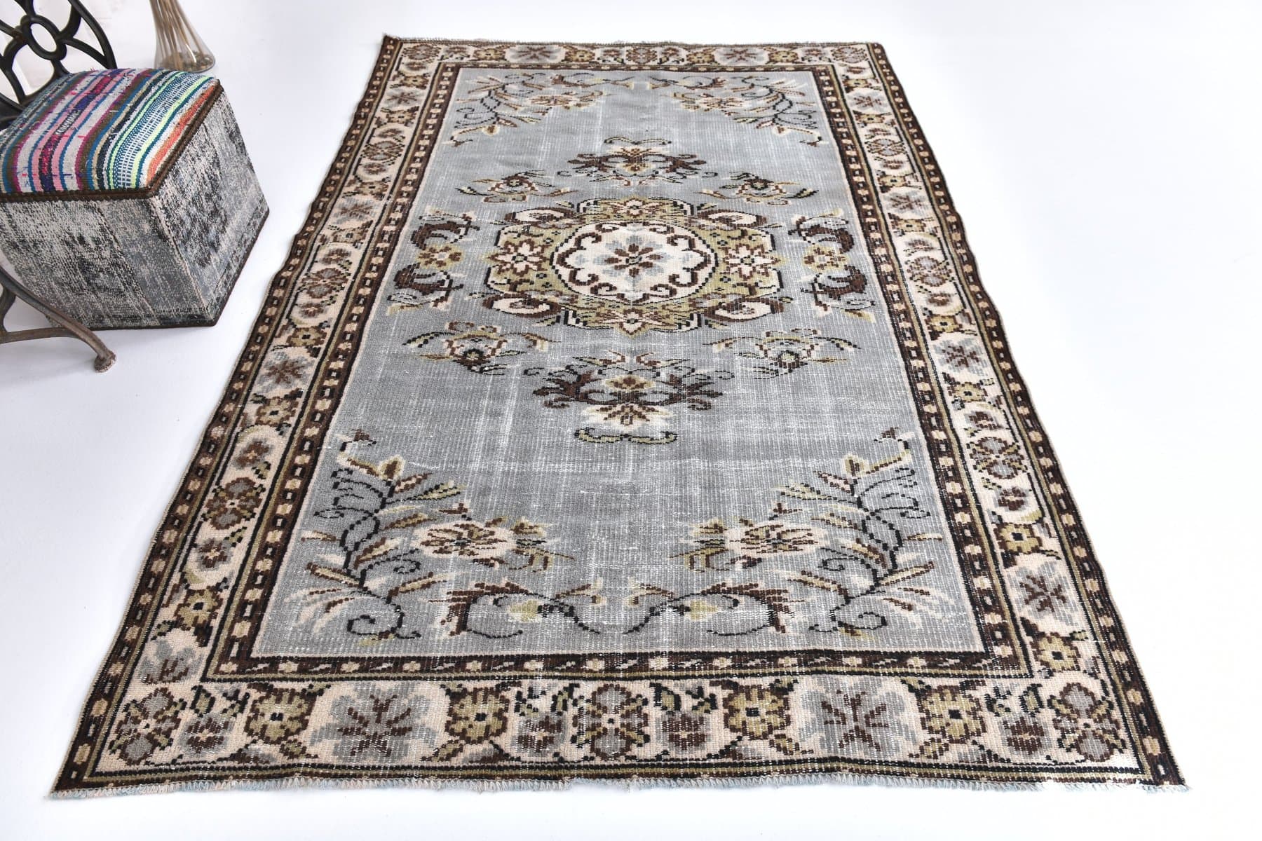 Dywan 166x246 cm, niebieski, brązowy, wełna, Turcja, lata 70. - 211227