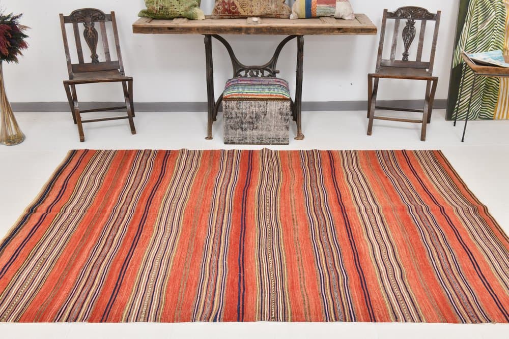 Kilim 162x257 cm, beżowy, czerwony, bawełna, lata 70. - 211199