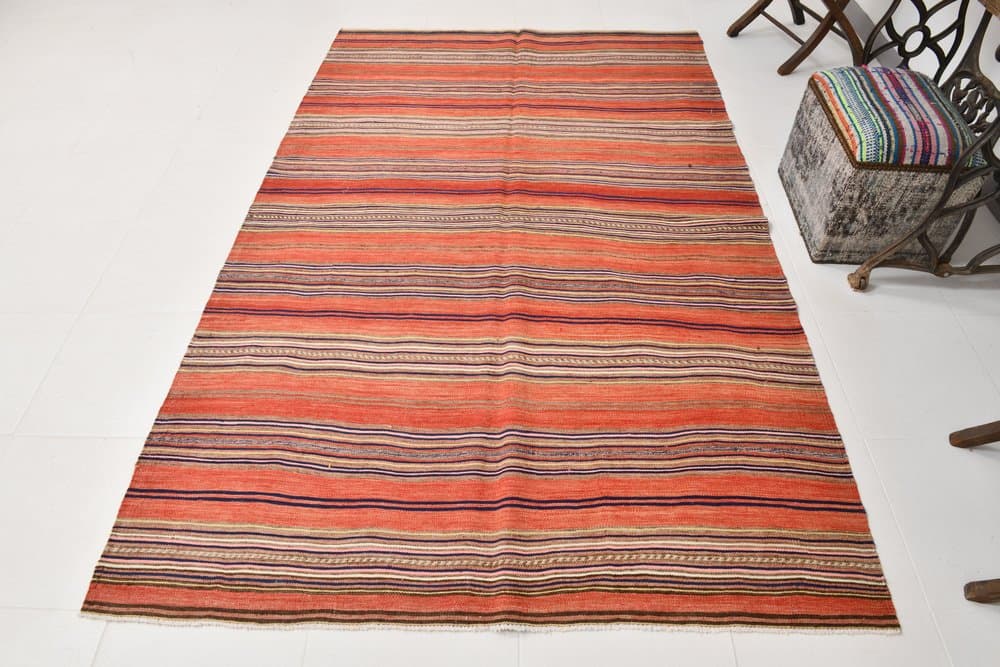 Kilim 162x257 cm, beżowy, czerwony, bawełna, lata 70. - 211198