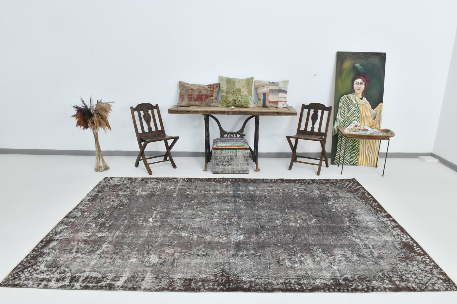 Dywan 192x311 cm, czarny, szary, wełna, lata 70. - 211188