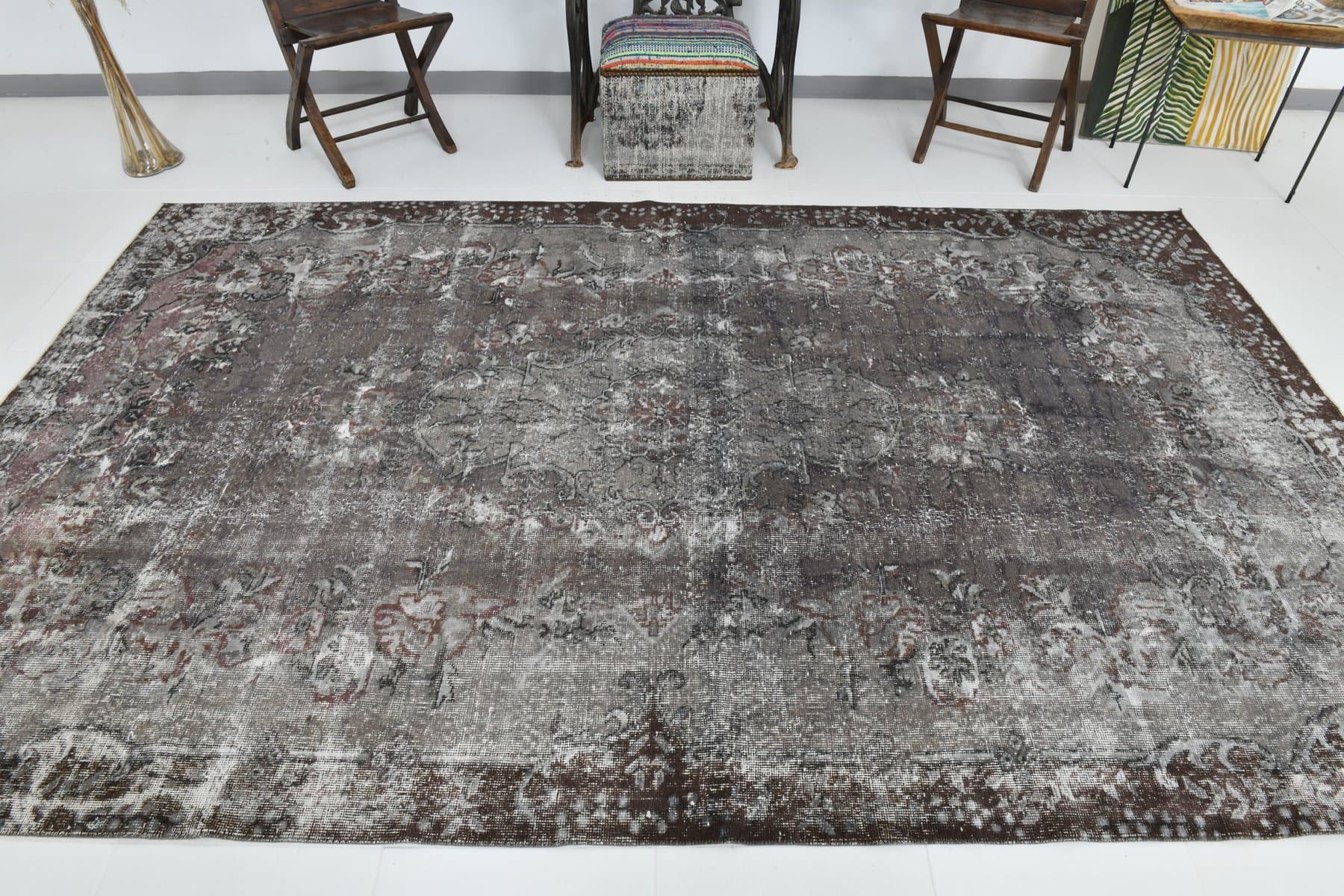 Dywan 192x311 cm, czarny, szary, wełna, lata 70. - 211187