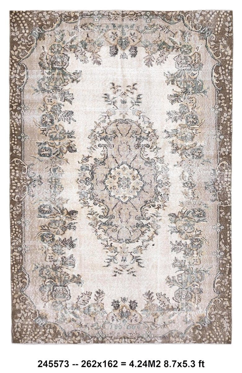 Dywan 162x262 cm, beżowy, brązowy, wełna, Turcja, lata 70.