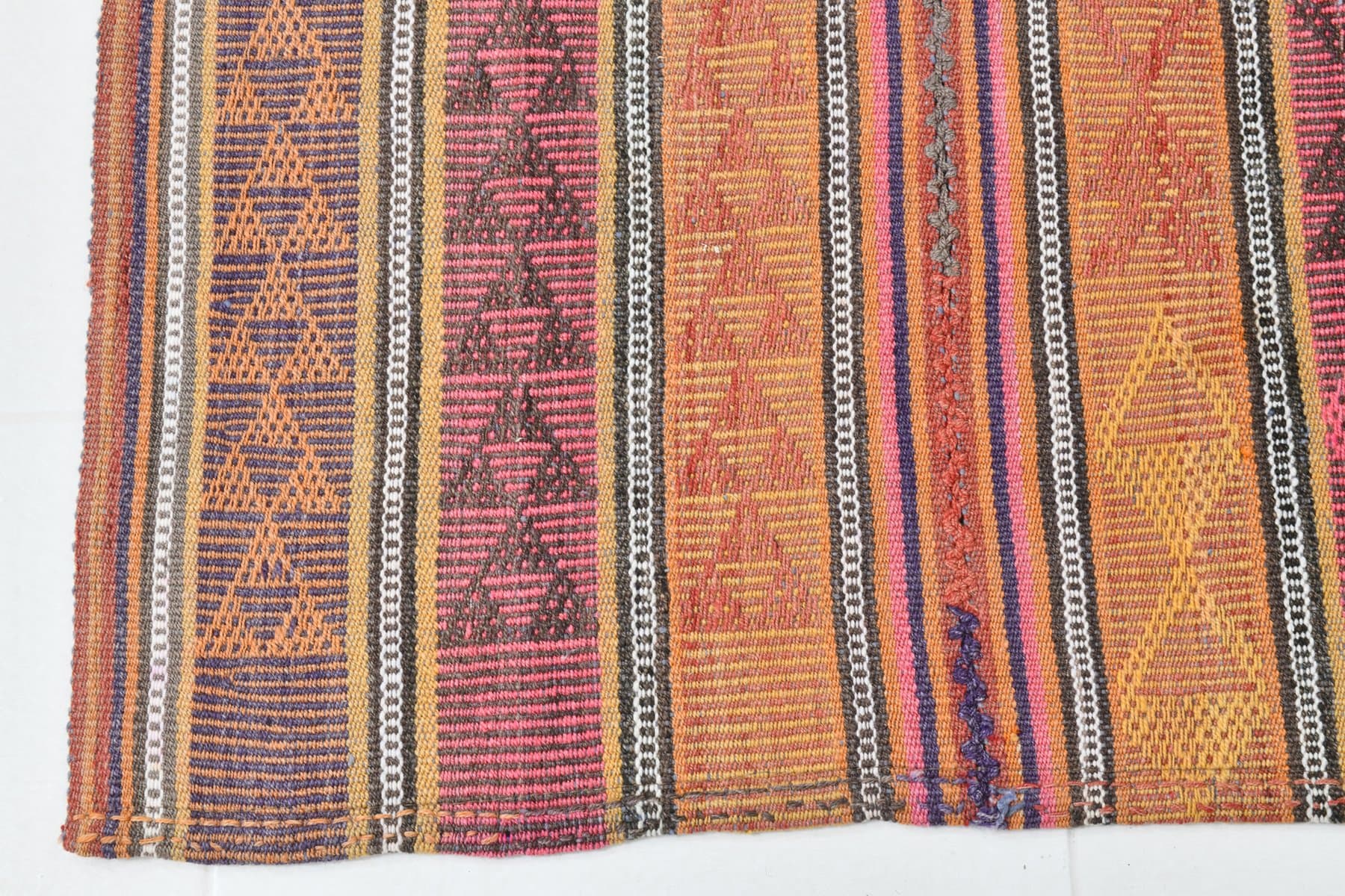 Chodnik 292x84 cm, pomarańczowy, fioletowy, wełna, Turcja, lata 60. - 211151