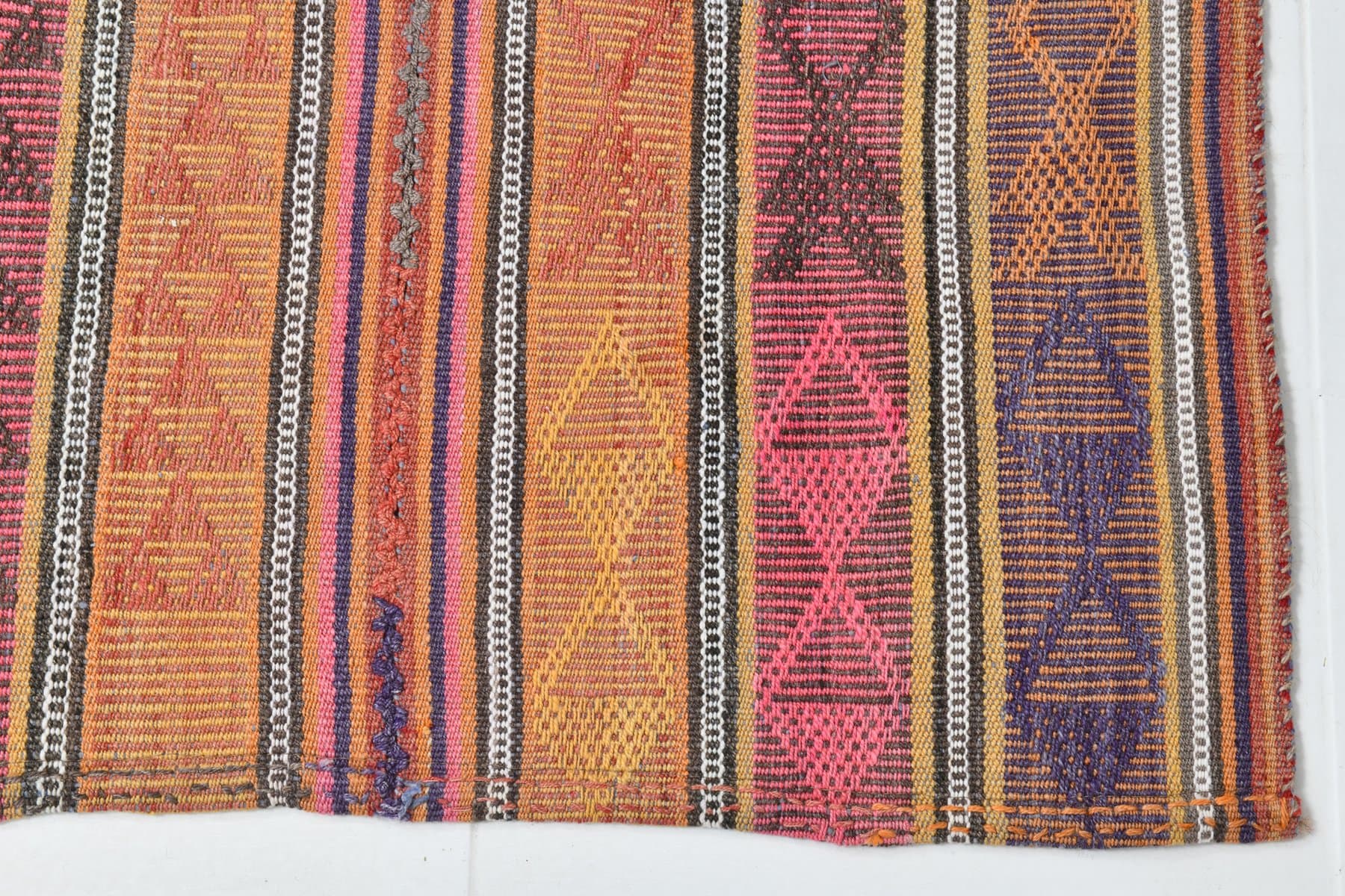 Chodnik 292x84 cm, pomarańczowy, fioletowy, wełna, Turcja, lata 60. - 211152