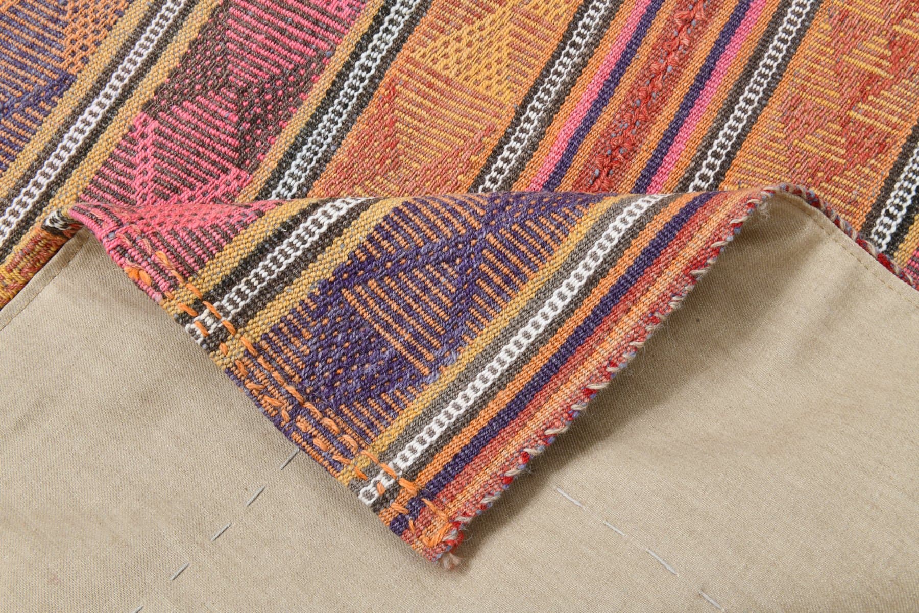 Chodnik 292x84 cm, pomarańczowy, fioletowy, wełna, Turcja, lata 60. - 211153