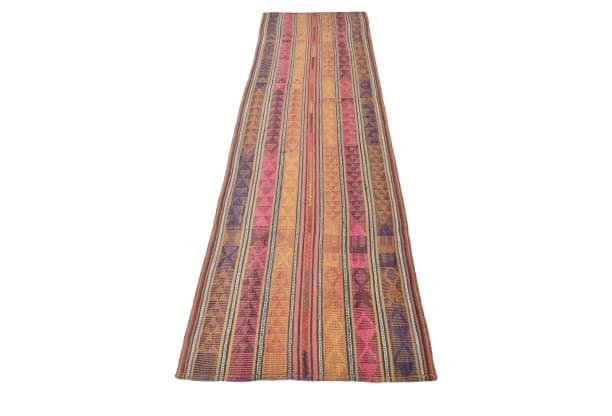 Chodnik 292x84 cm, pomarańczowy, fioletowy, wełna, Turcja, lata 60.