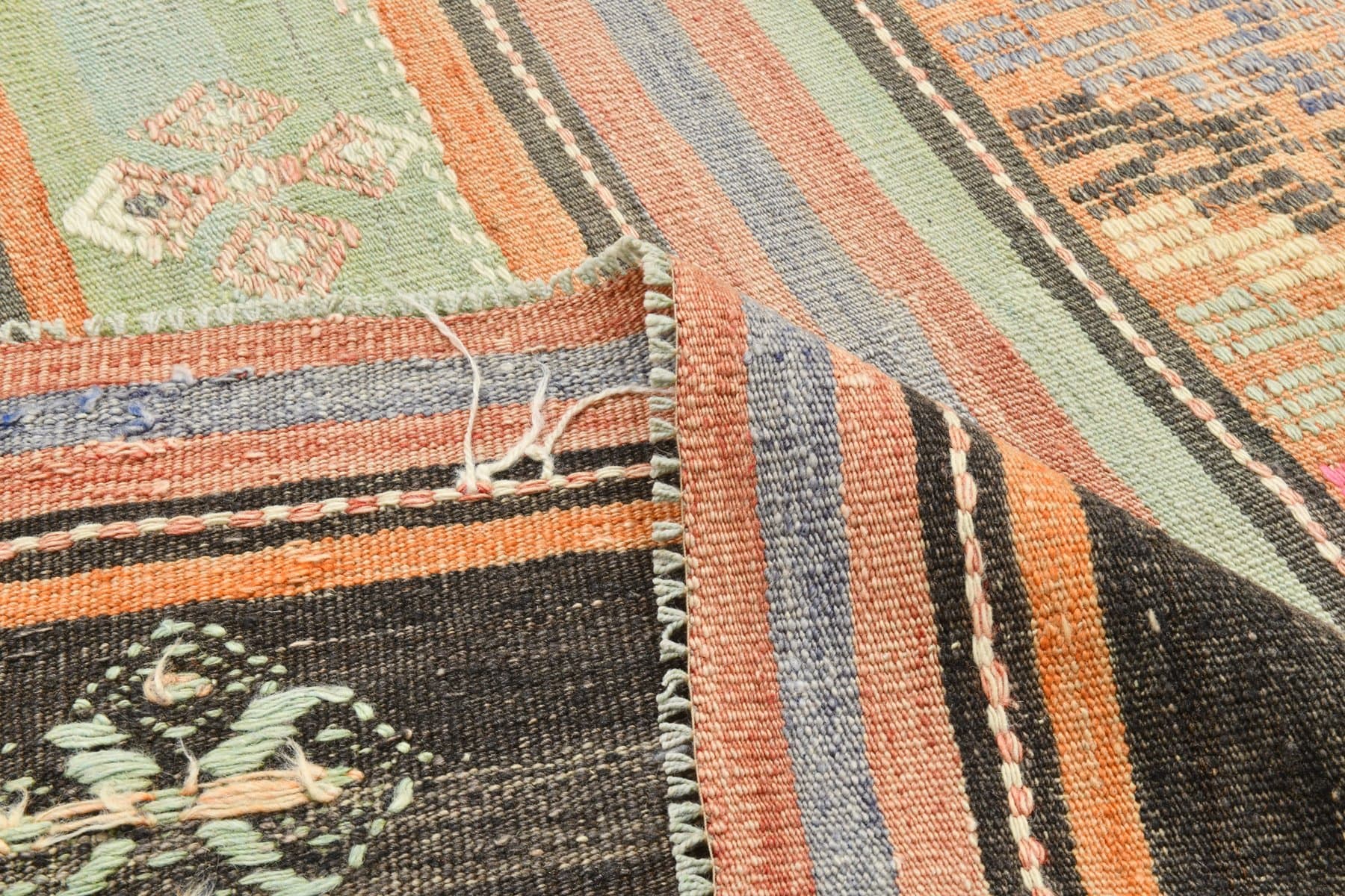 Kilim Rug 175x307 cm, orange, green, wool, Turkey, 1960s - 211108