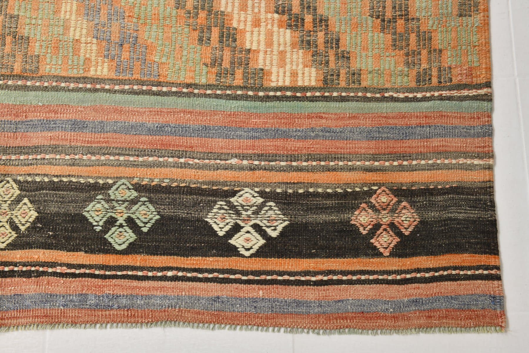 Kilim Rug 175x307 cm, orange, green, wool, Turkey, 1960s - 211116