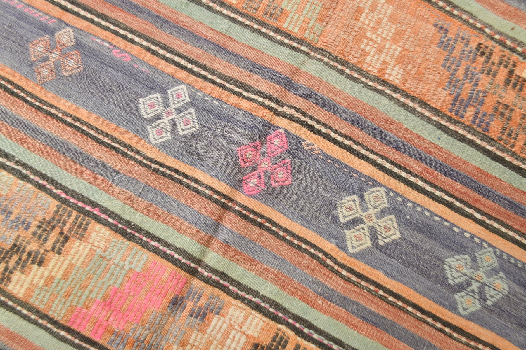 Kilim Rug 175x307 cm, orange, green, wool, Turkey, 1960s - 211112