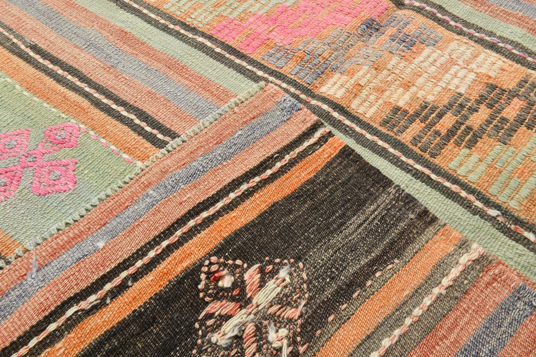 Kilim Rug 175x307 cm, orange, green, wool, Turkey, 1960s - 211117