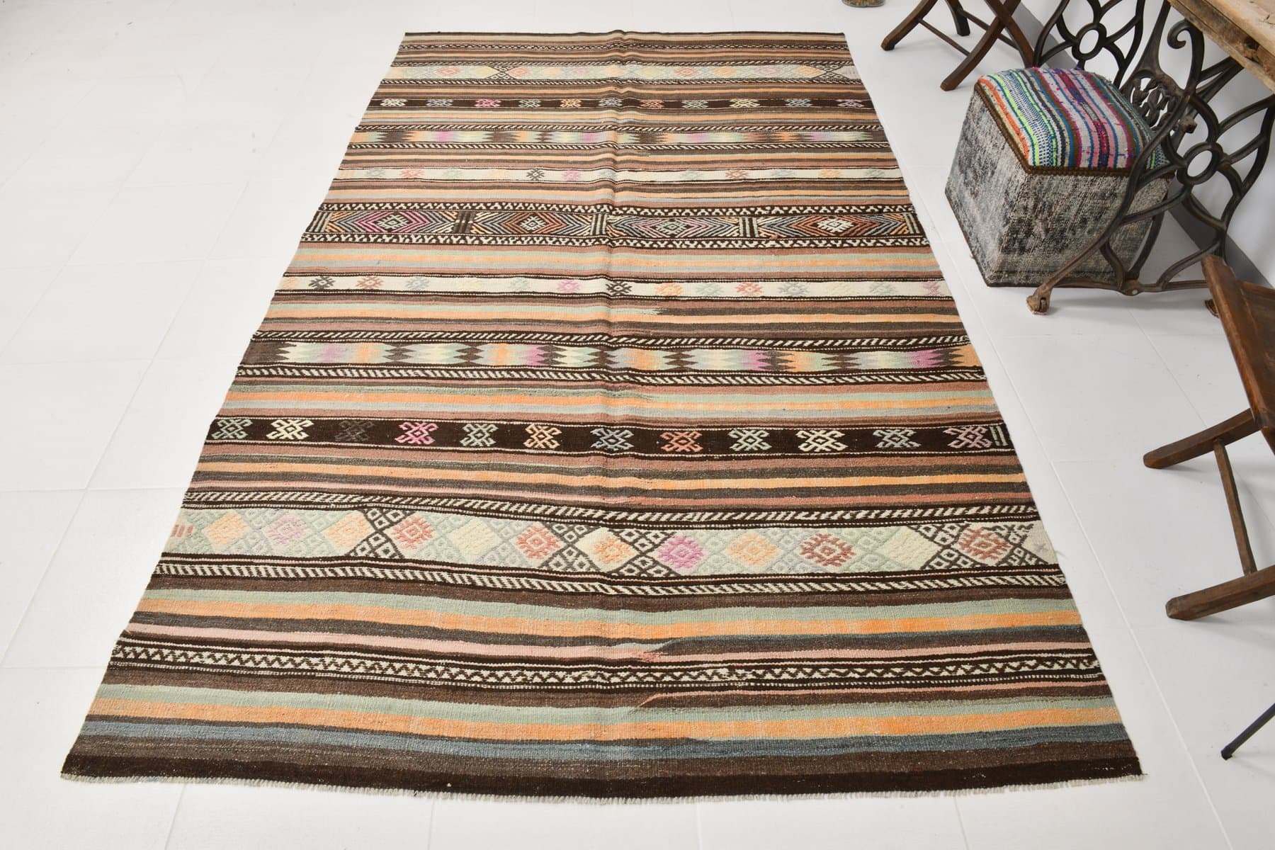 Kilim 174x292 cm, brown, orange, wool, Turkey, 1960s - 211098
