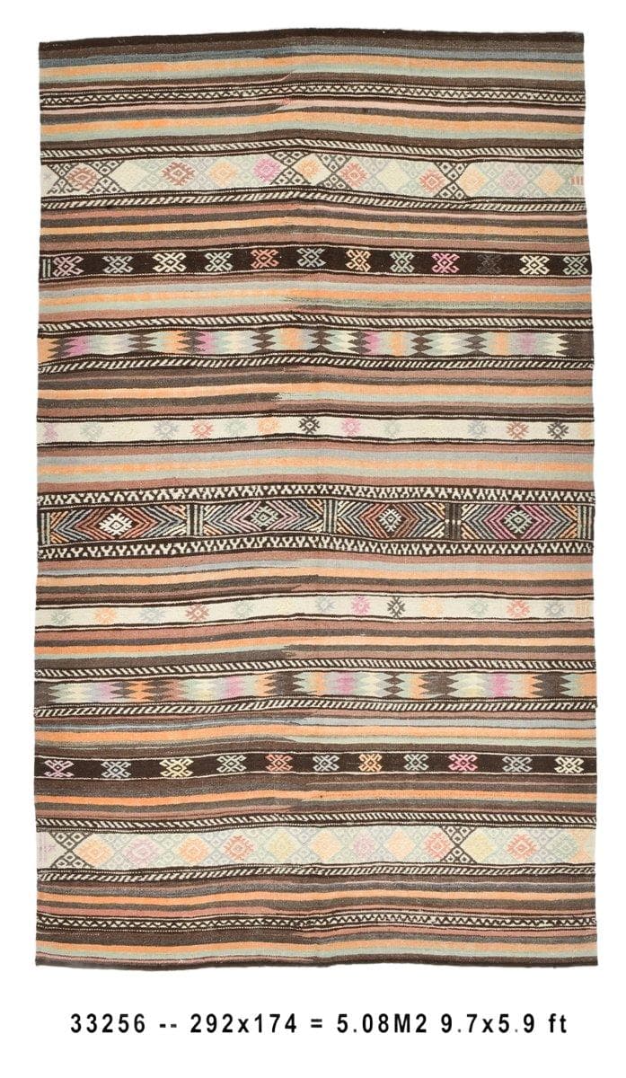 Kilim 174x292 cm, brown, orange, wool, Turkey, 1960s