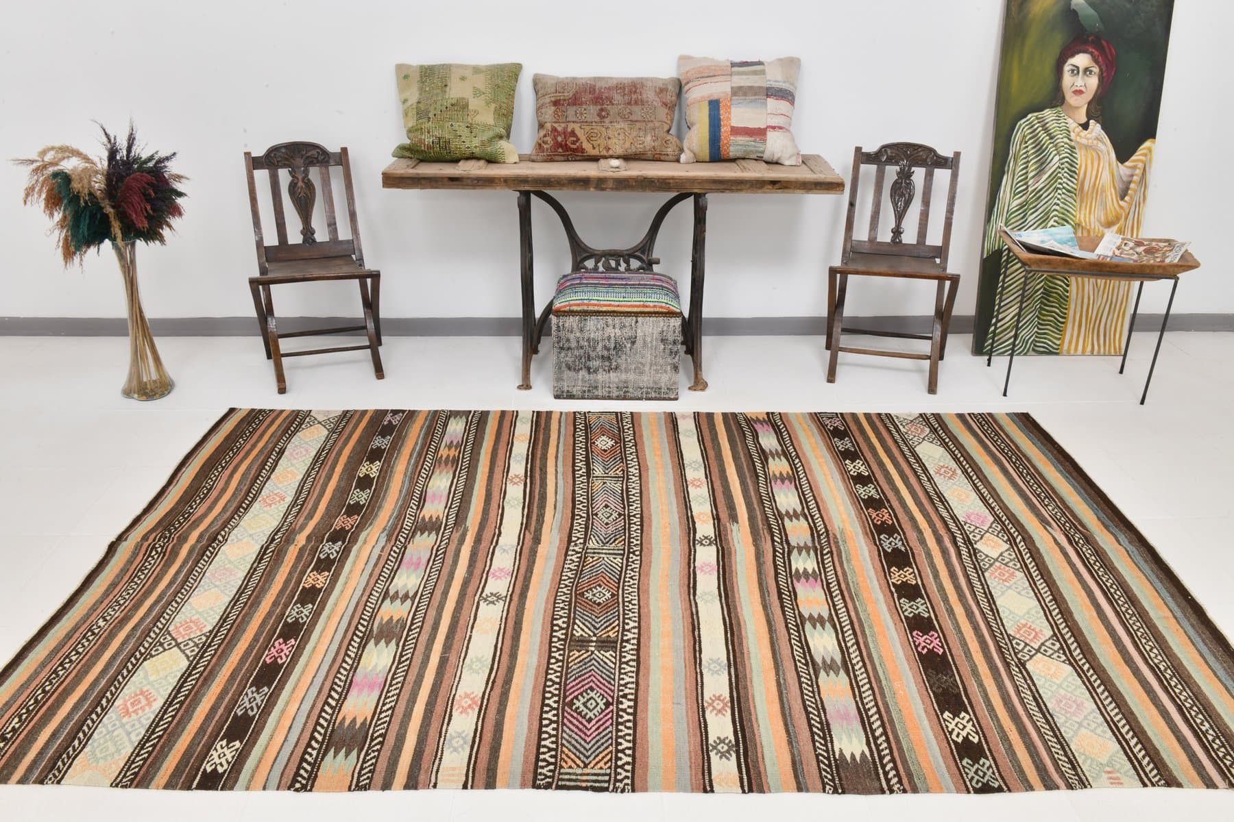 Kilim 174x292 cm, brown, orange, wool, Turkey, 1960s - 211099