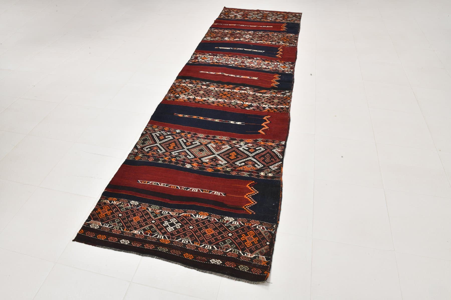 Runner 341x101 cm, red, beige, wool, Turkey, 1960s - 211085