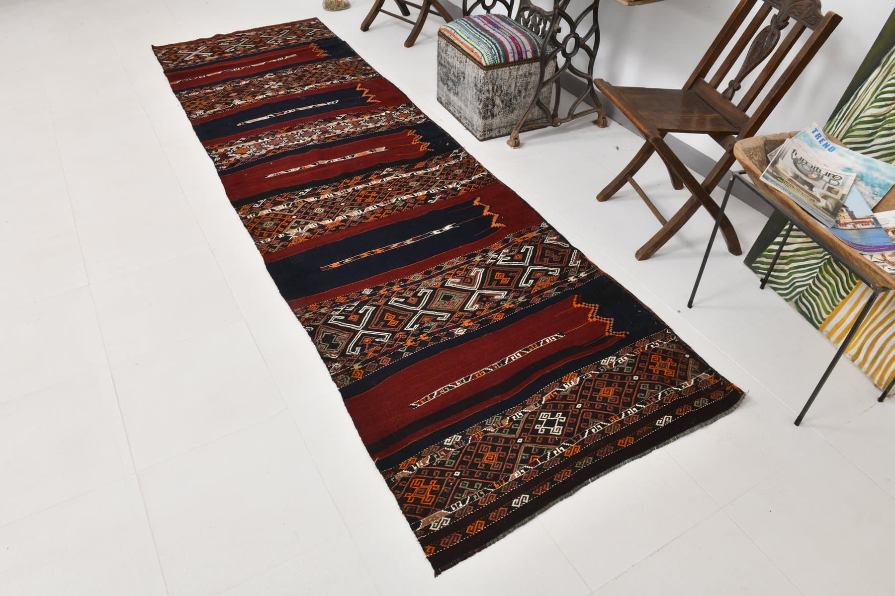 Runner 341x101 cm, red, beige, wool, Turkey, 1960s - 211086