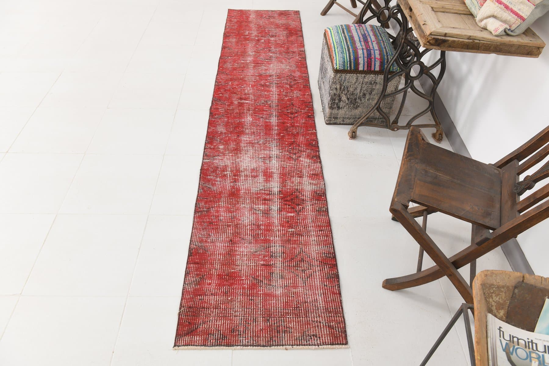 Chodnik 288x60 cm, czerwony, wełna, lata 70. - 211377