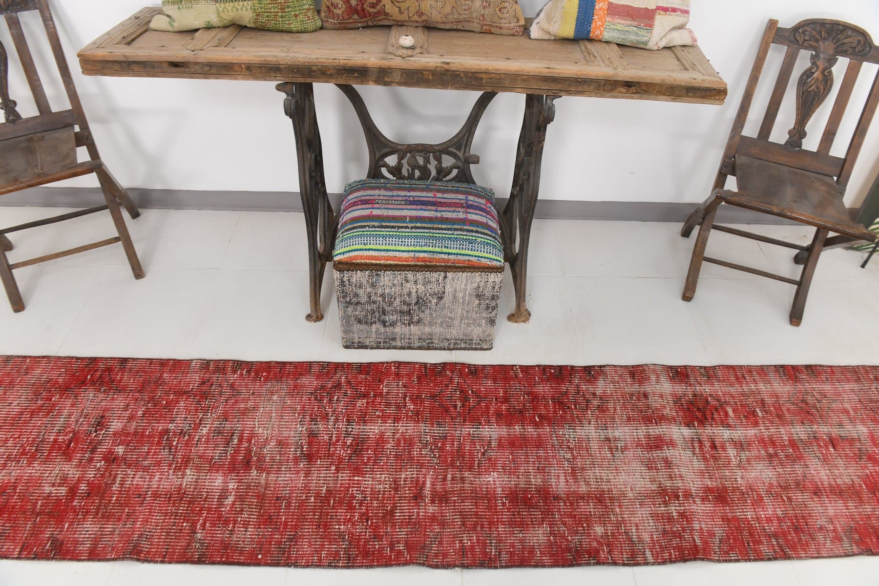 Chodnik 288x60 cm, czerwony, wełna, lata 70. - 211379