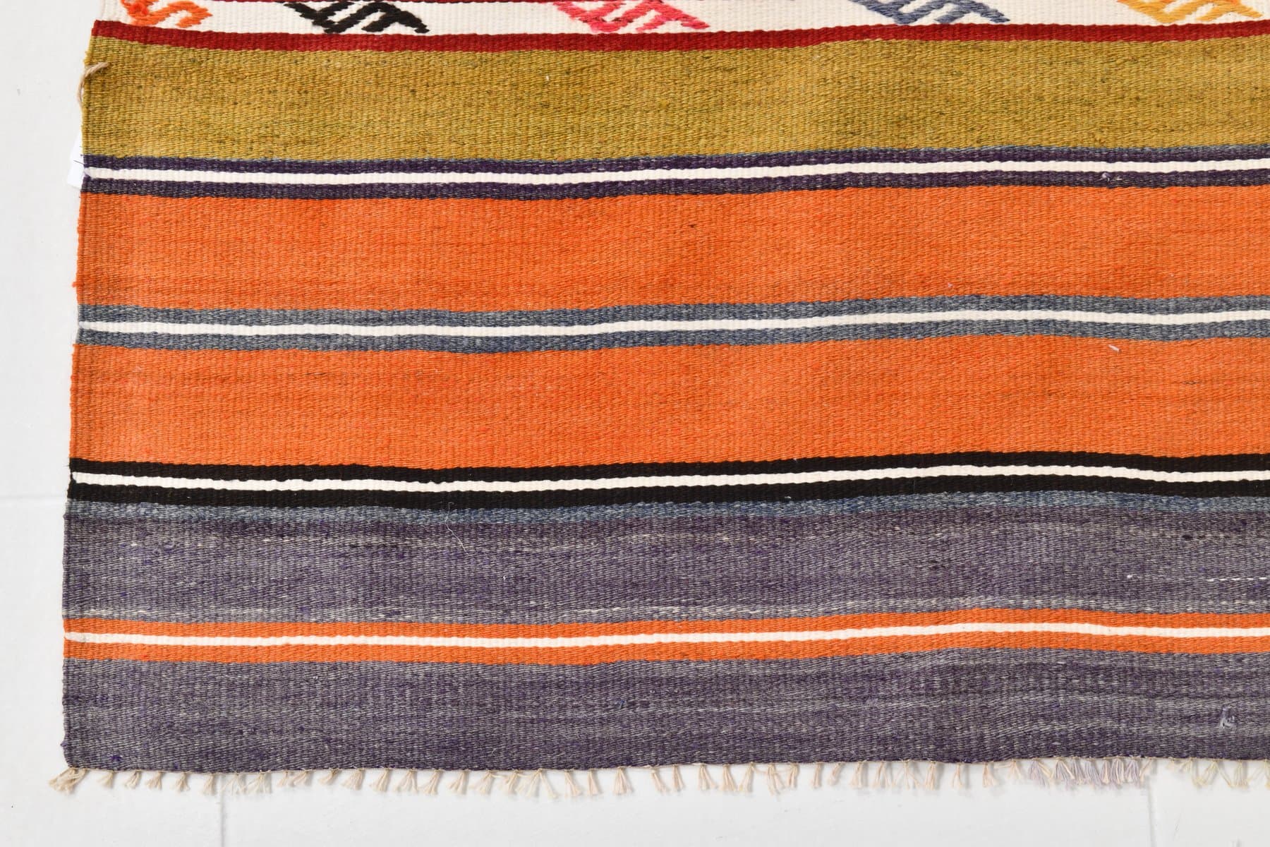 Kilim 215x163 cm, czerwony, zielony, wełna, lata 60. - 211347