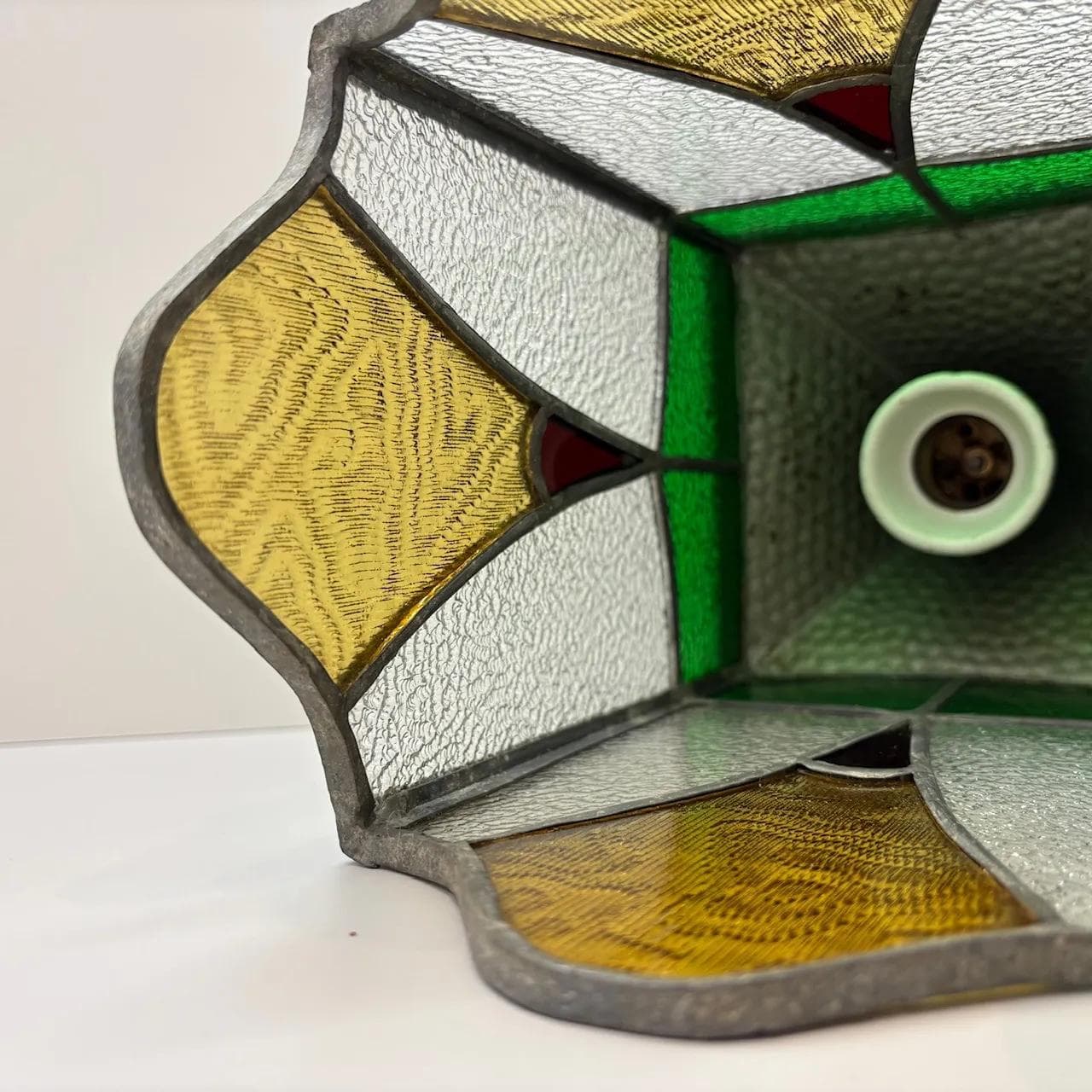 Lampa wisząca witrażowa, multikolor, metal szkło, Niemcy, lata 50. - 15482