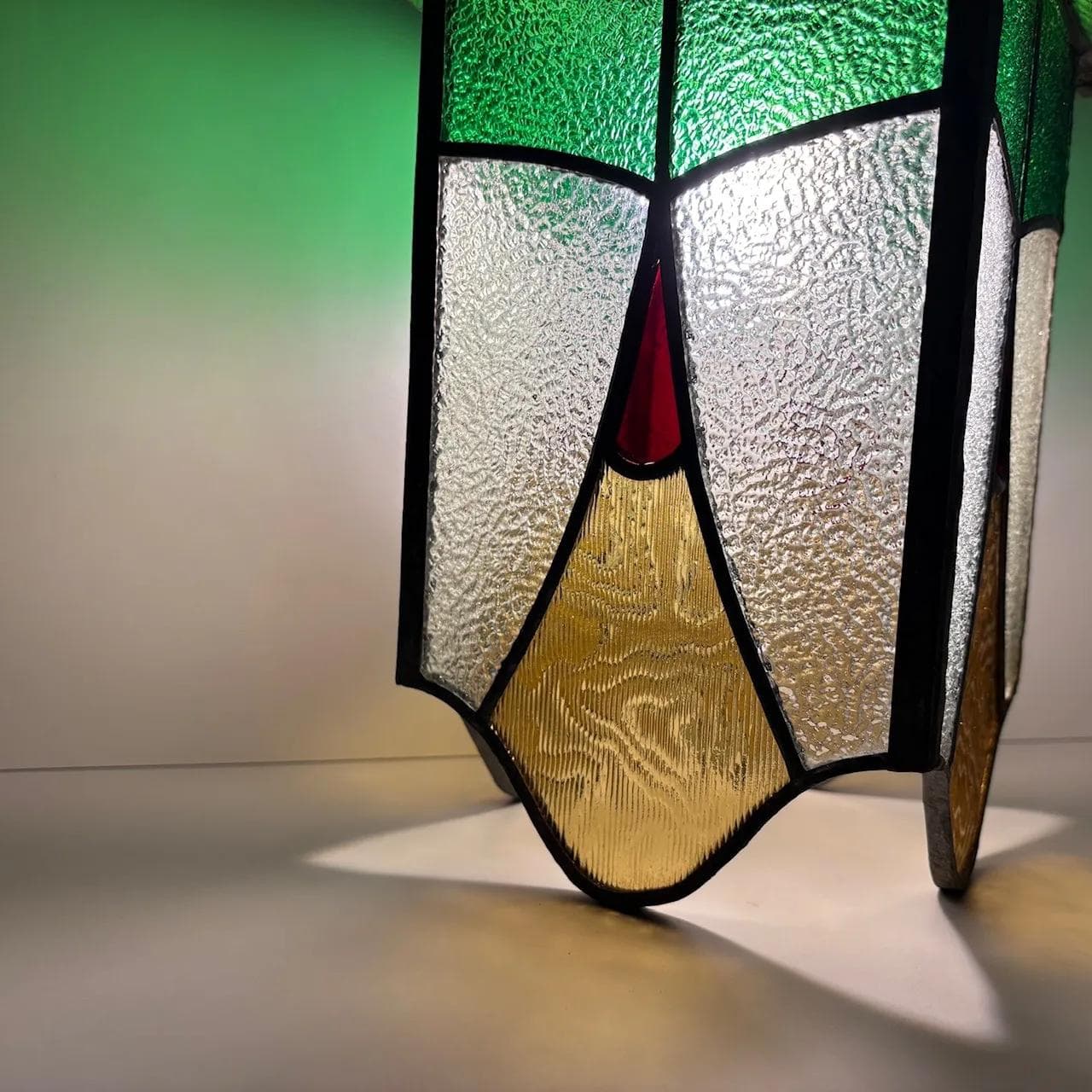 Lampa wisząca witrażowa, multikolor, metal szkło, Niemcy, lata 50. - 15478