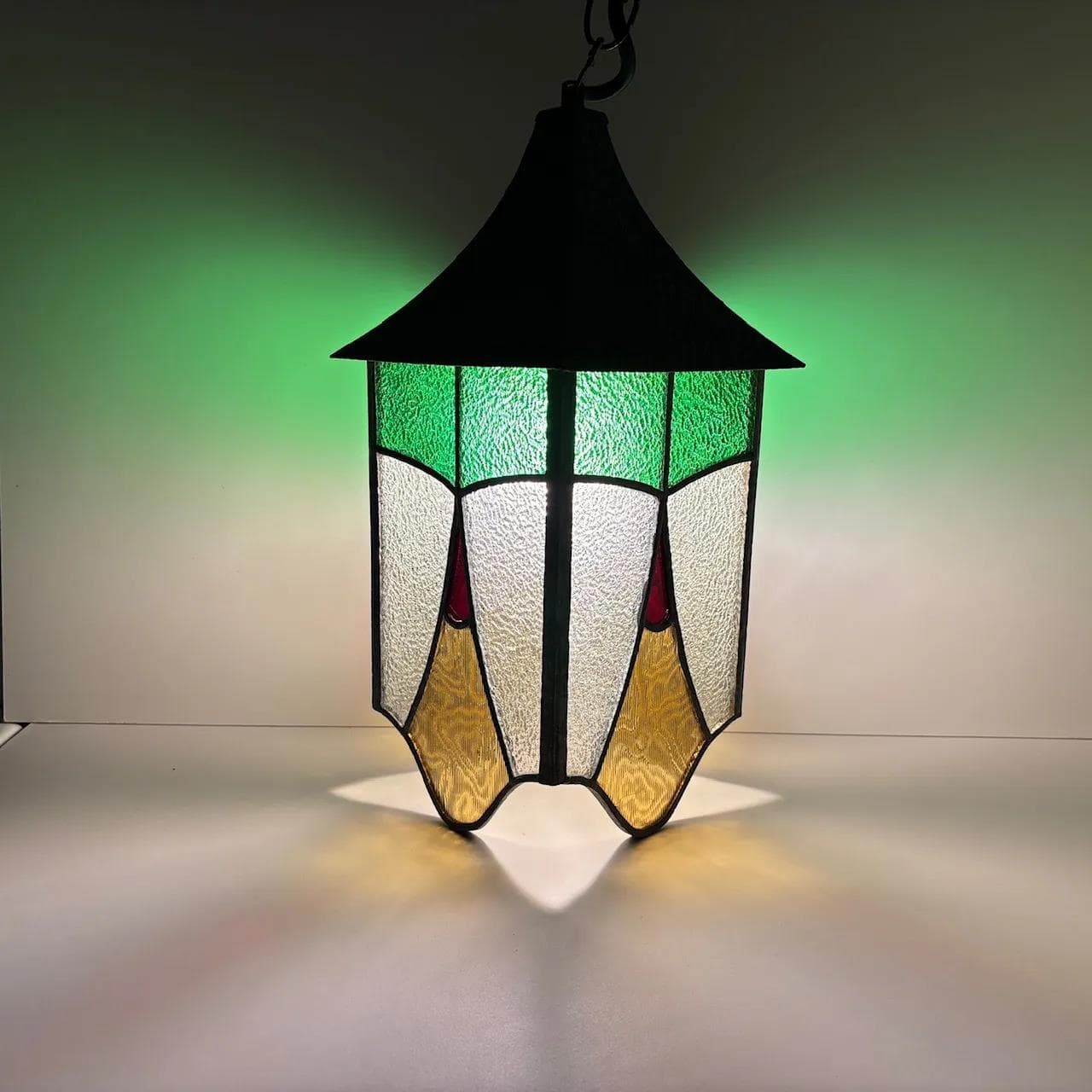 Lampa wisząca witrażowa, multikolor, metal szkło, Niemcy, lata 50. - 15480