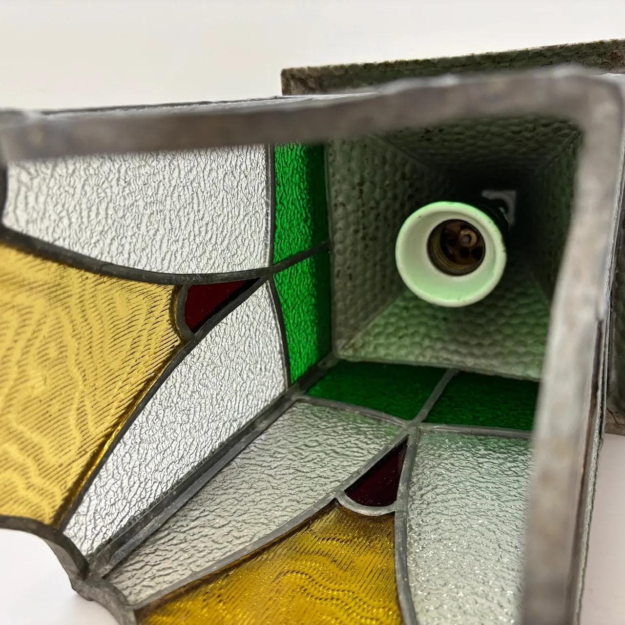 Lampa wisząca witrażowa, multikolor, metal szkło, Niemcy, lata 50. - 15483