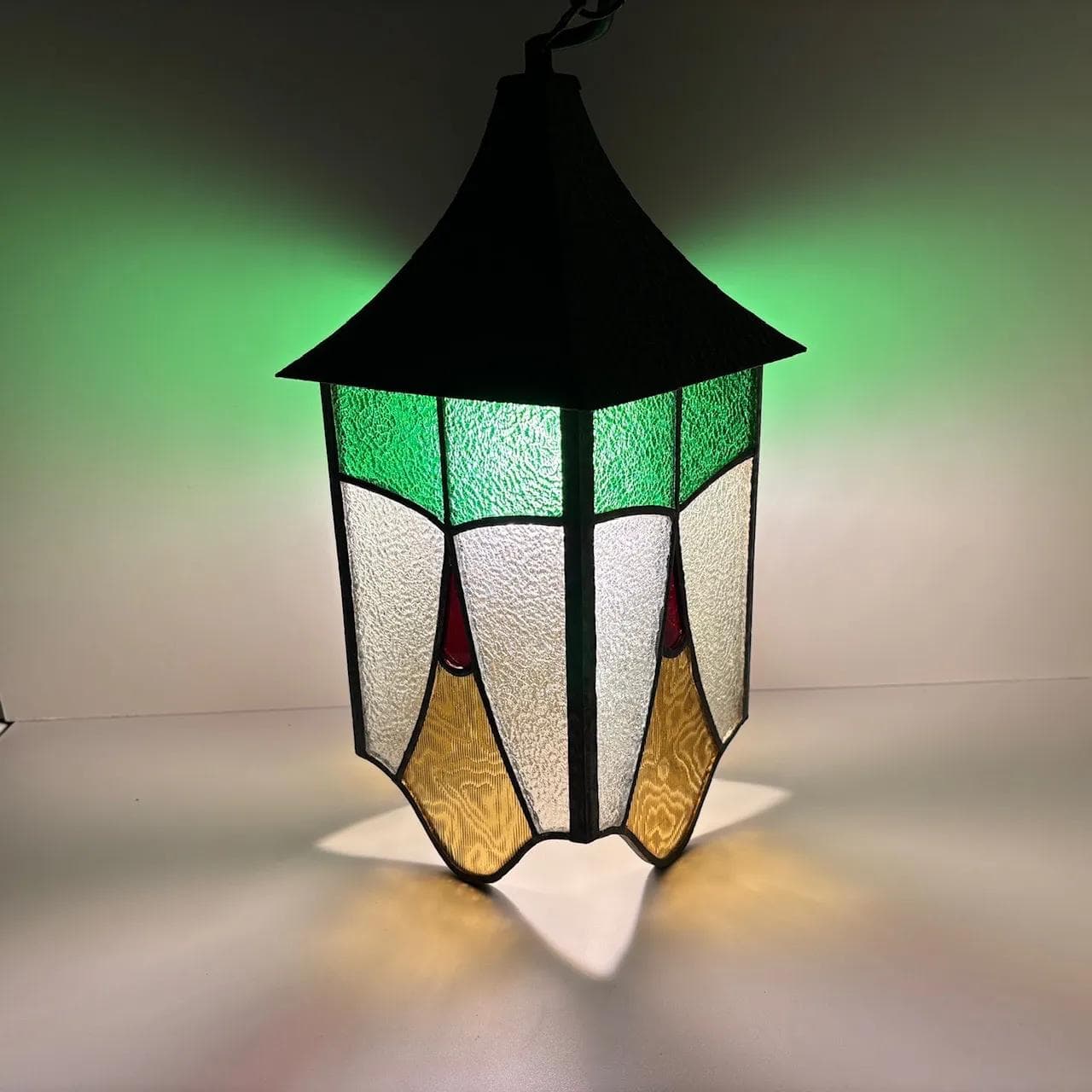 Lampa wisząca witrażowa, multikolor, metal szkło, Niemcy, lata 50. - 15481