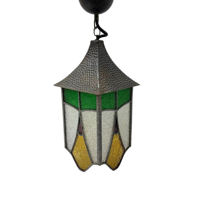 Lampa wisząca witrażowa, multikolor, metal szkło, Niemcy, lata 50. - WYMIARY